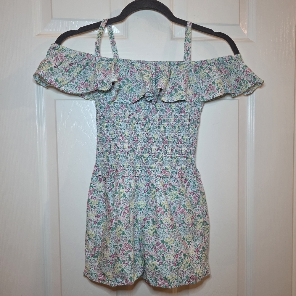 Janie and Jack floral smocked romper with ruffle details Sz 8
